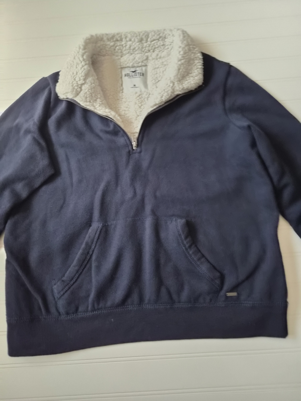 Hollister Men's Navy Sherpa-Lined Quarter-Zip Sweater